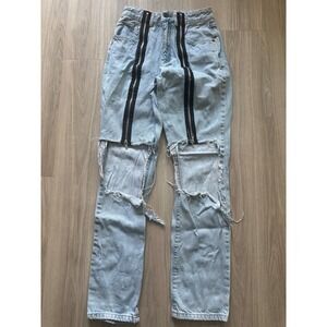 Ragged‎ Priest Ripped Jeans Light Wash Distressed Zipper Detail Grunge Denim 28